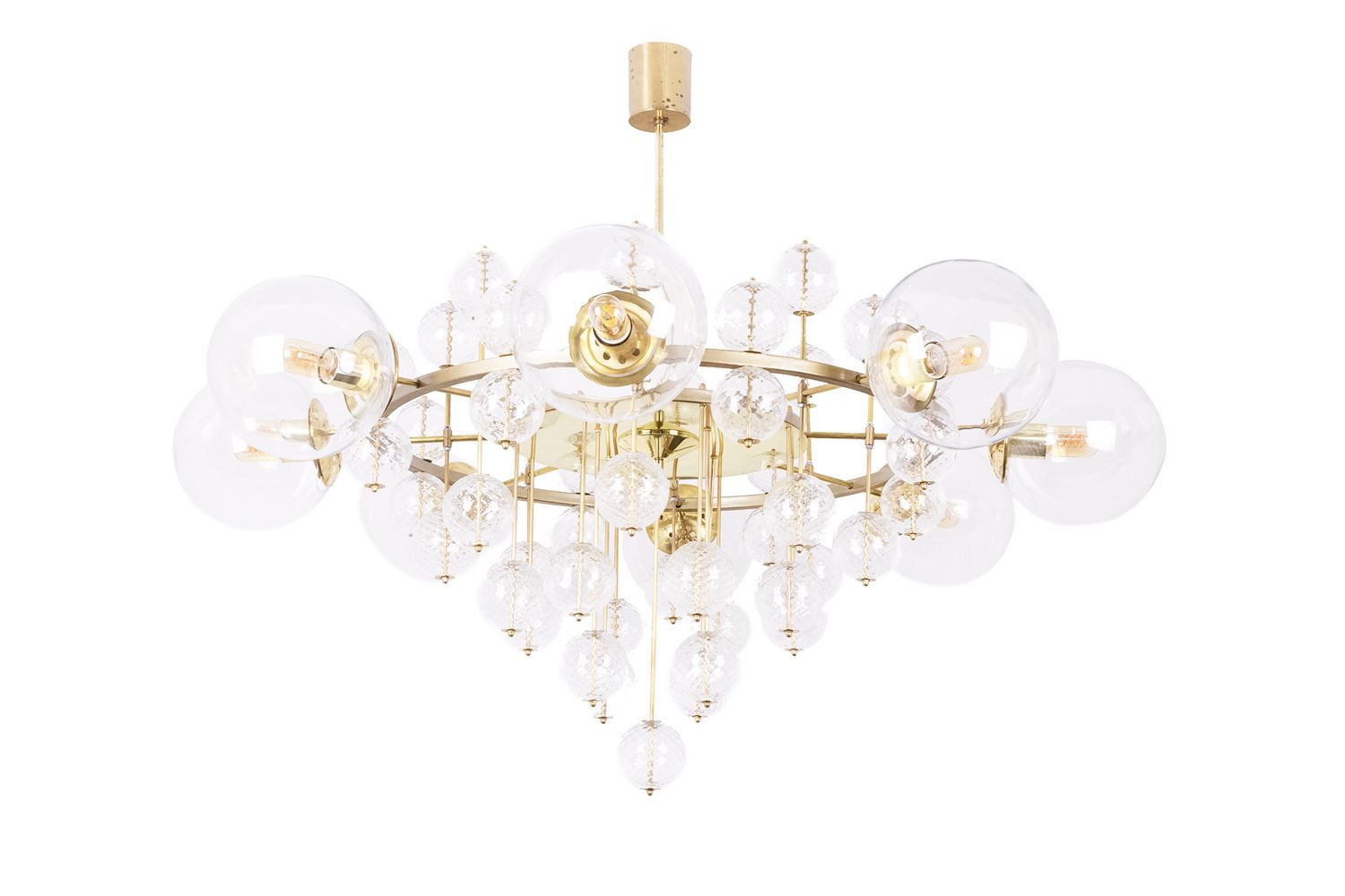 Large Chandelier In Gilded Brass And Decorative Balls. 1970s.