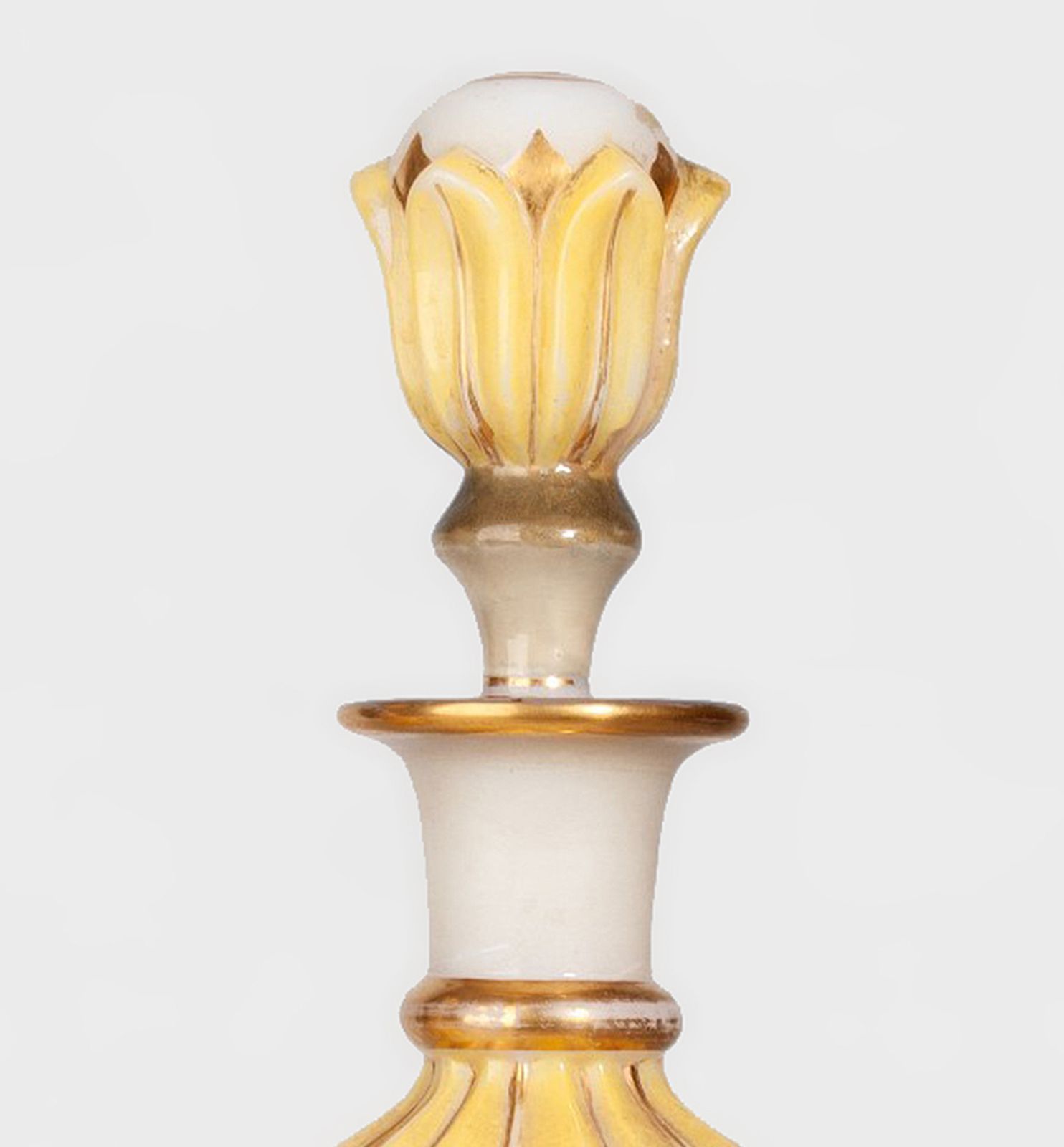 Pair Of Late 19th Century Bohemian/Art Nouveau Opaline Glass And Gold Enamel Flower Shaped Perfume Decanters/Scent Bottles With Stoppers, France photo buy