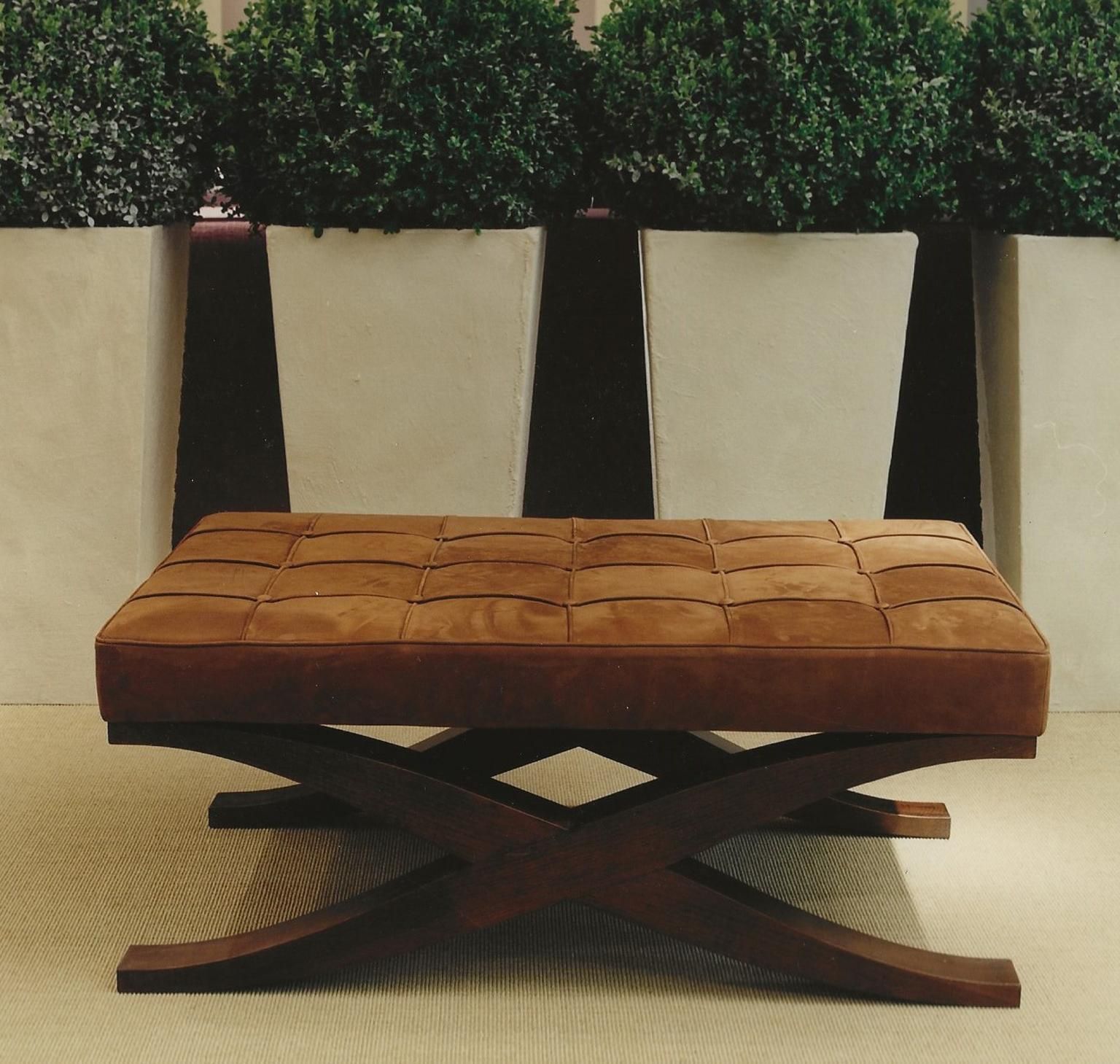 Italy Grey Velvet Upholstered Coffee Table With Crossed Wood Legs photo Furniture