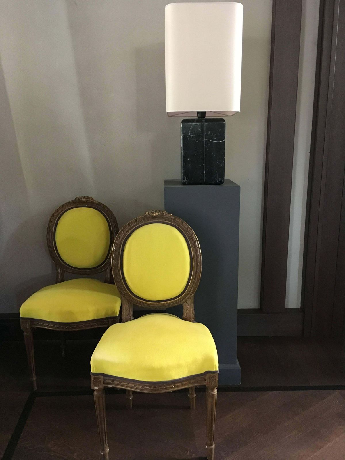 Mid 19th Century Pair French Provincial Wooden Chairs Yellow Linen photo Furniture