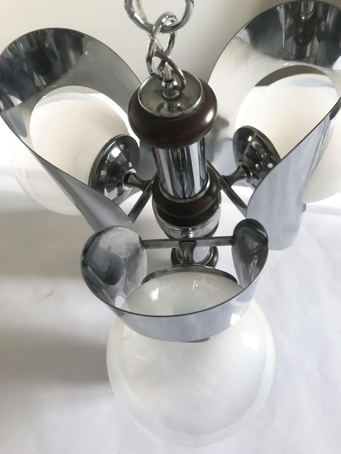 photo buy Italy 1970 Mid Century Modern Chandelier Metal Chrome And Glass