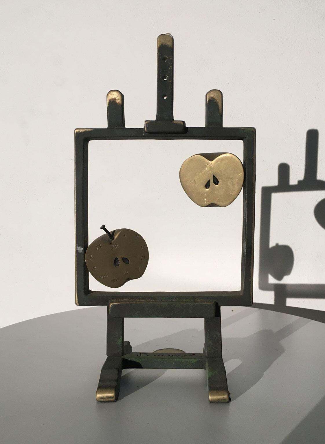 1976 Italy Bronze Abstract Sculpture By Vanni Viviani Easel With Two Half Apples photo furniture