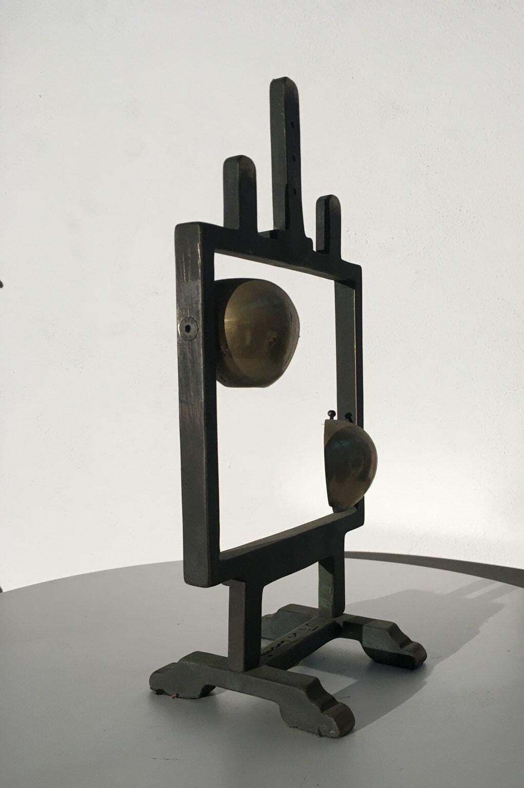 1976 Italy Bronze Abstract Sculpture By Vanni Viviani Easel With Two Half Apples photo vinterior