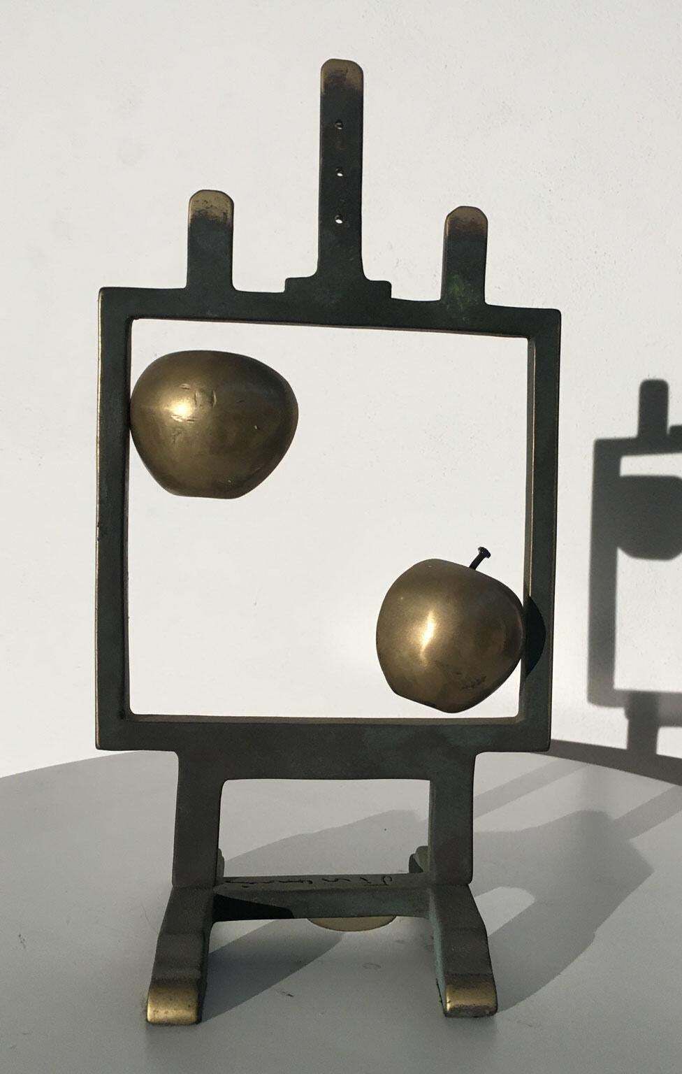 1976 Italy Bronze Abstract Sculpture By Vanni Viviani Easel With Two Half Apples photo buy