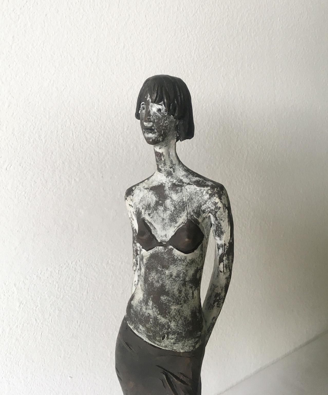 Italy Cast Lost Wax Woman Figurine Bronze Sculpture By Aron Demetz Guardando photo vintage