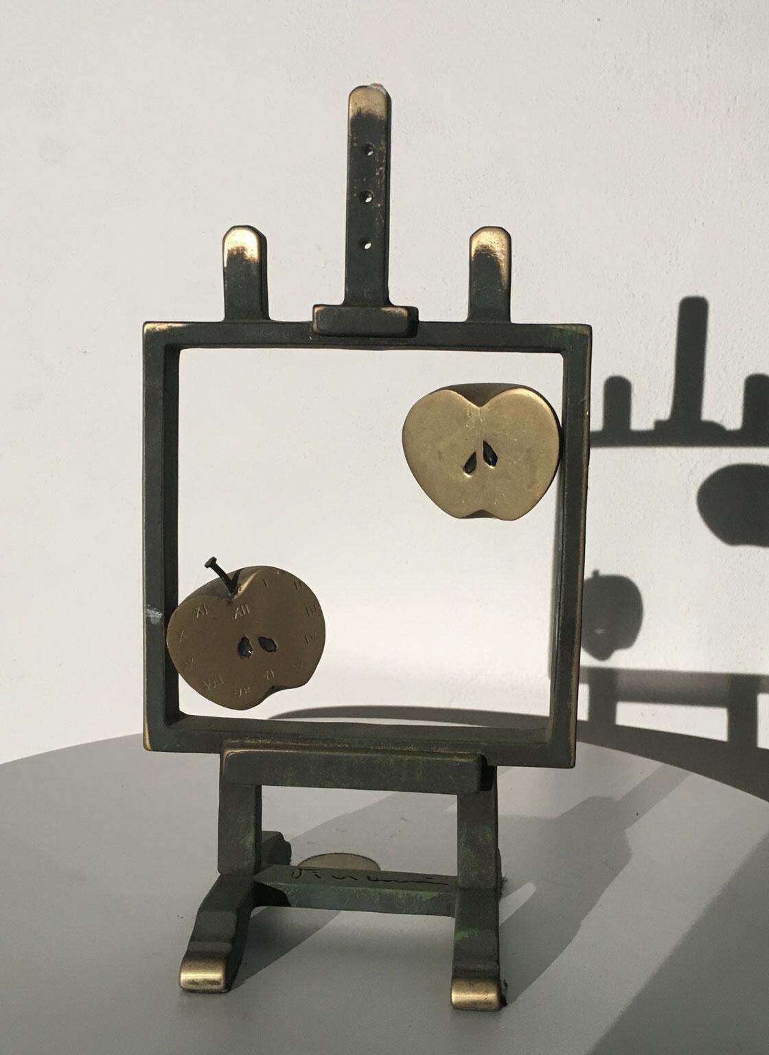 photo for sale 1976 Italy Bronze Abstract Sculpture By Vanni Viviani Easel With Two Half Apples