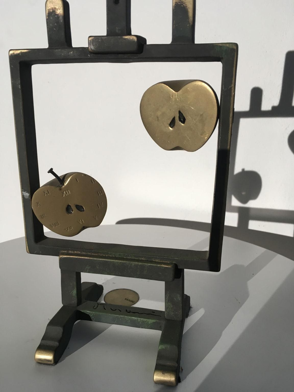 Art 1976 Italy Bronze Abstract Sculpture By Vanni Viviani Easel With Two Half Apples photo