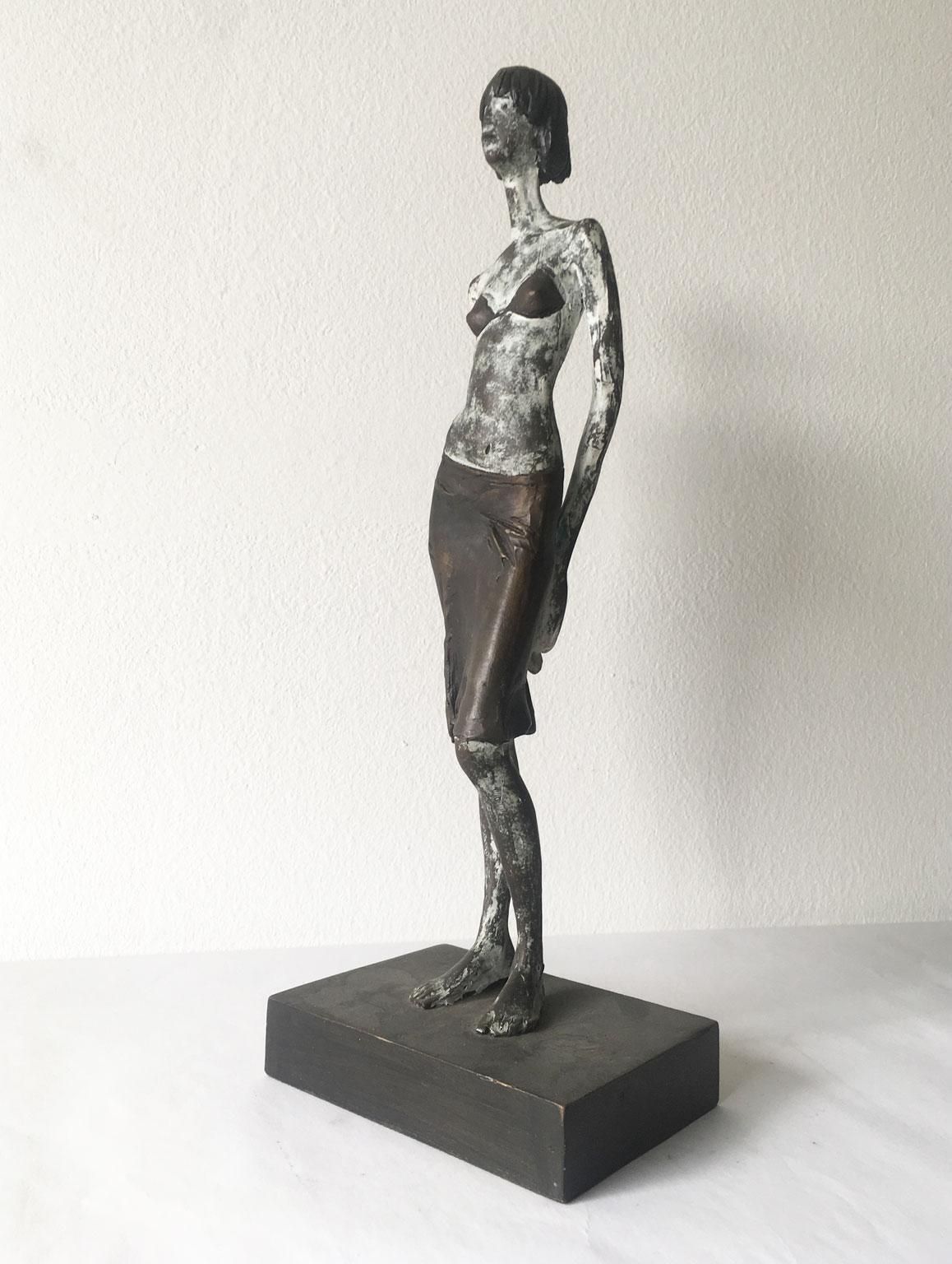photo for sale Italy Cast Lost Wax Woman Figurine Bronze Sculpture By Aron Demetz Guardando