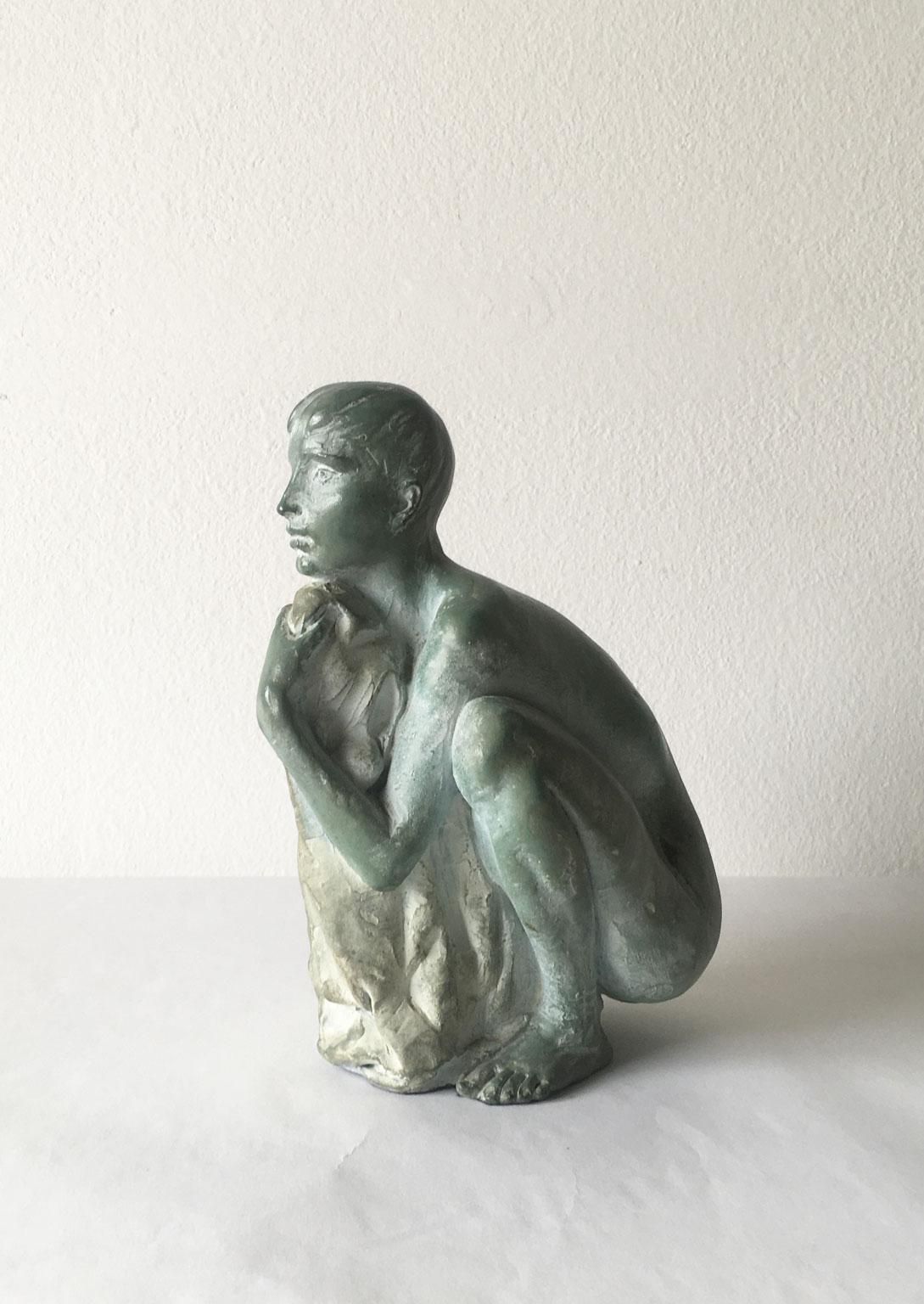 photo vintage 1995 Italy Bronze Sculpture By Giuseppe Bergomi Davanti Al Mare