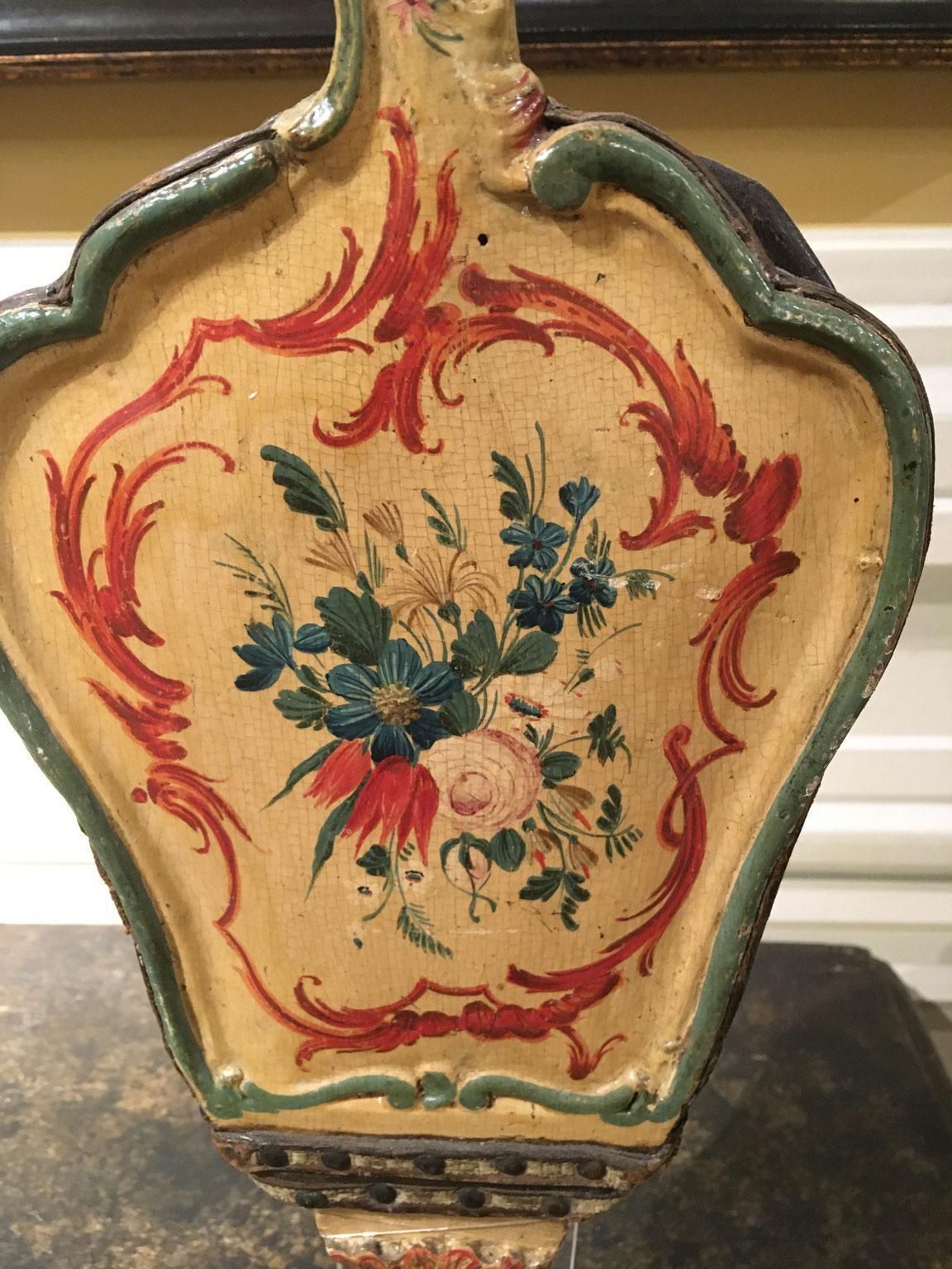 1750 Venezia Italy Yellow Lacquered Carved Wooden Fireplace Bellows With Flowers photo Home Decor