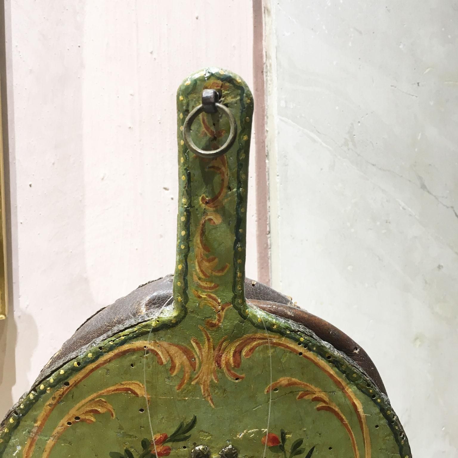 1750 Venezia Italy Green Lacquered Wooden Fireplace Bellows With Flowers photo vintage