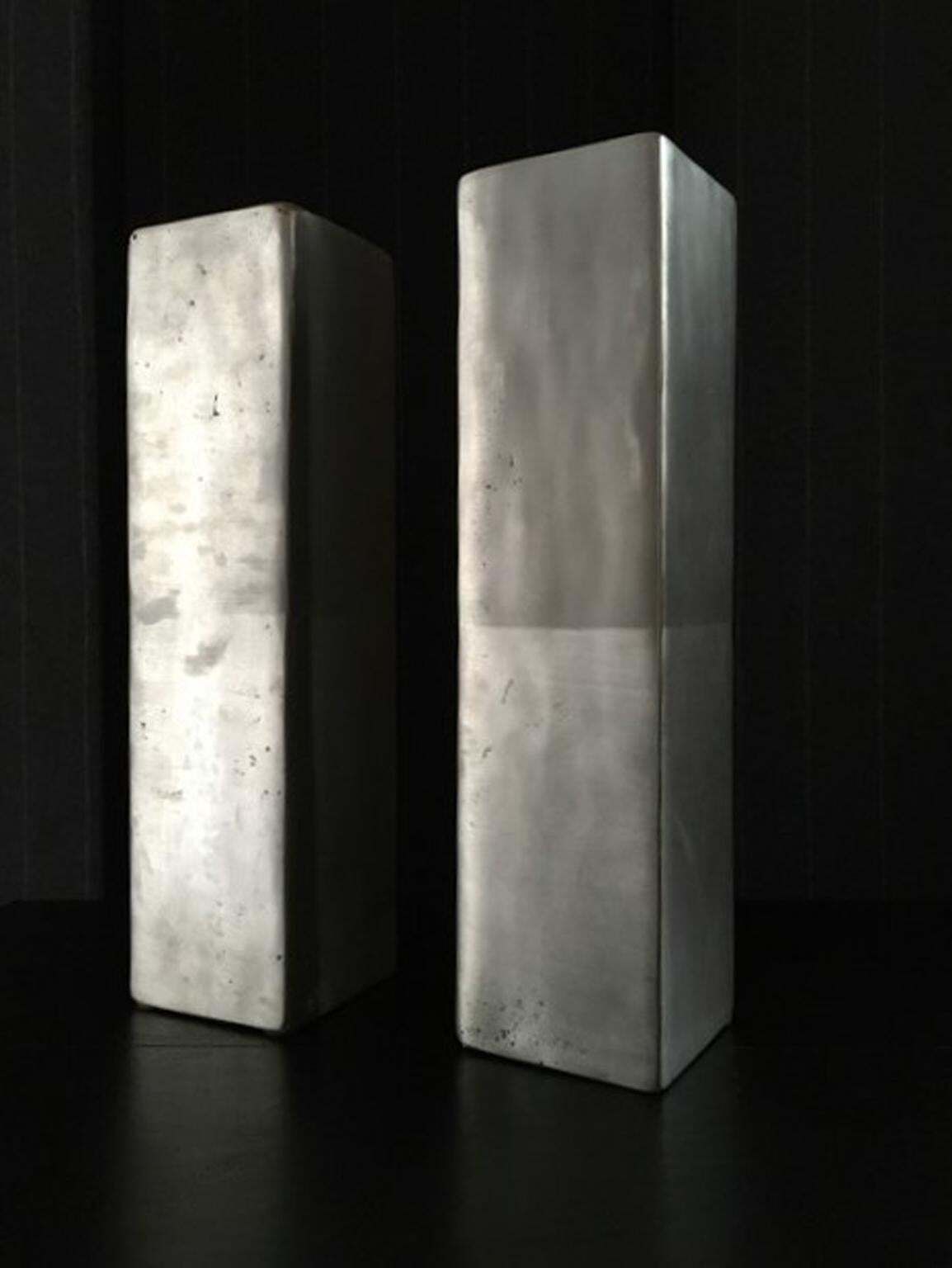 Africa Organic Modern Pair Of Cast Lost Wax Aluminum Vases photo for sale