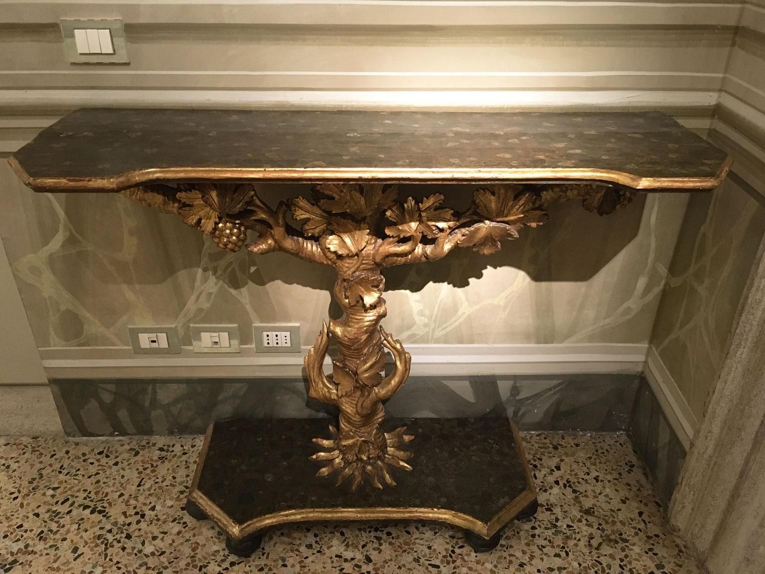 1650 Italy Giltwood Carved Console With Leaves And Bunches Of Grapes photo furniture