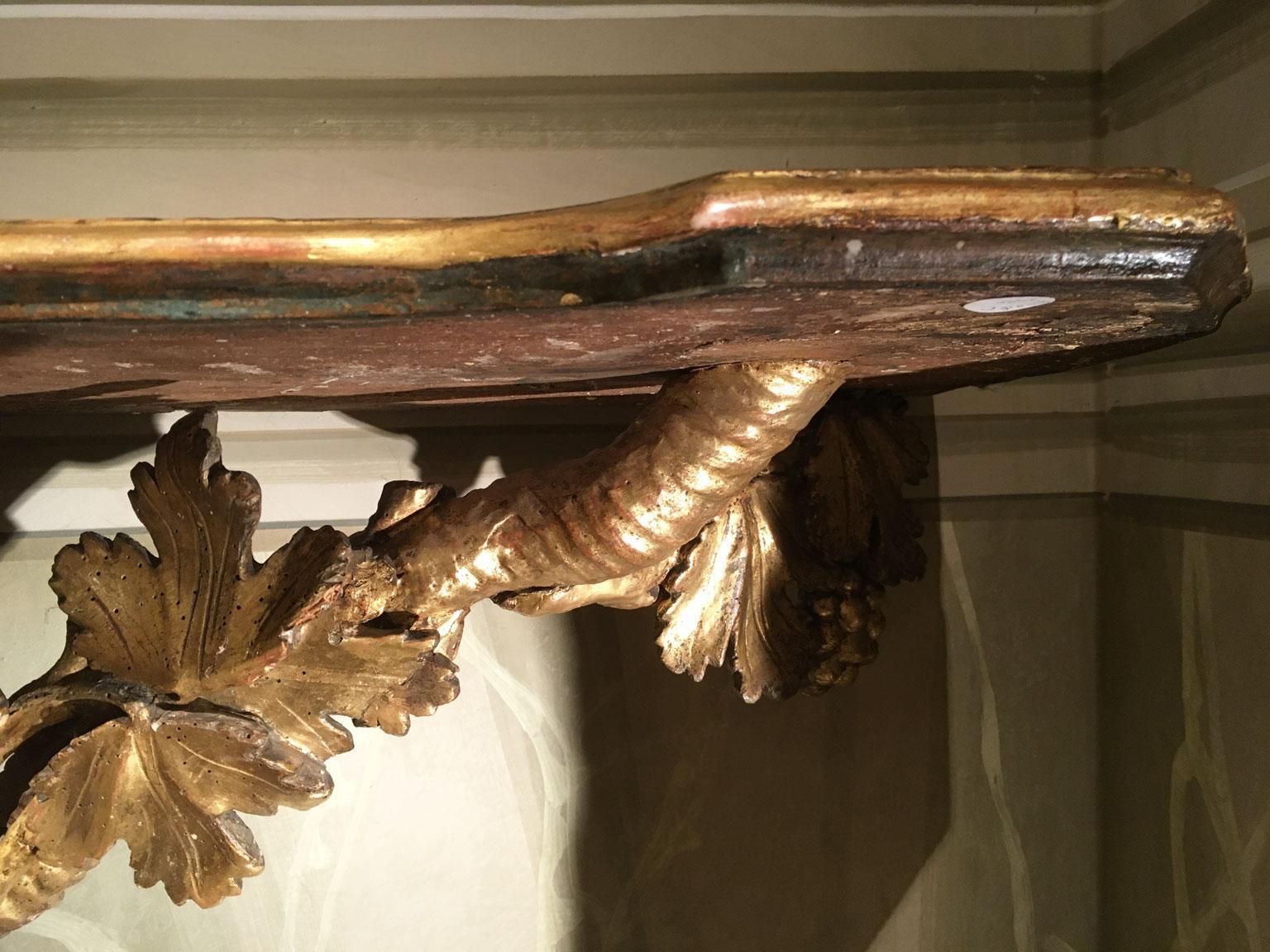 photo for sale 1650 Italy Giltwood Carved Console With Leaves And Bunches Of Grapes