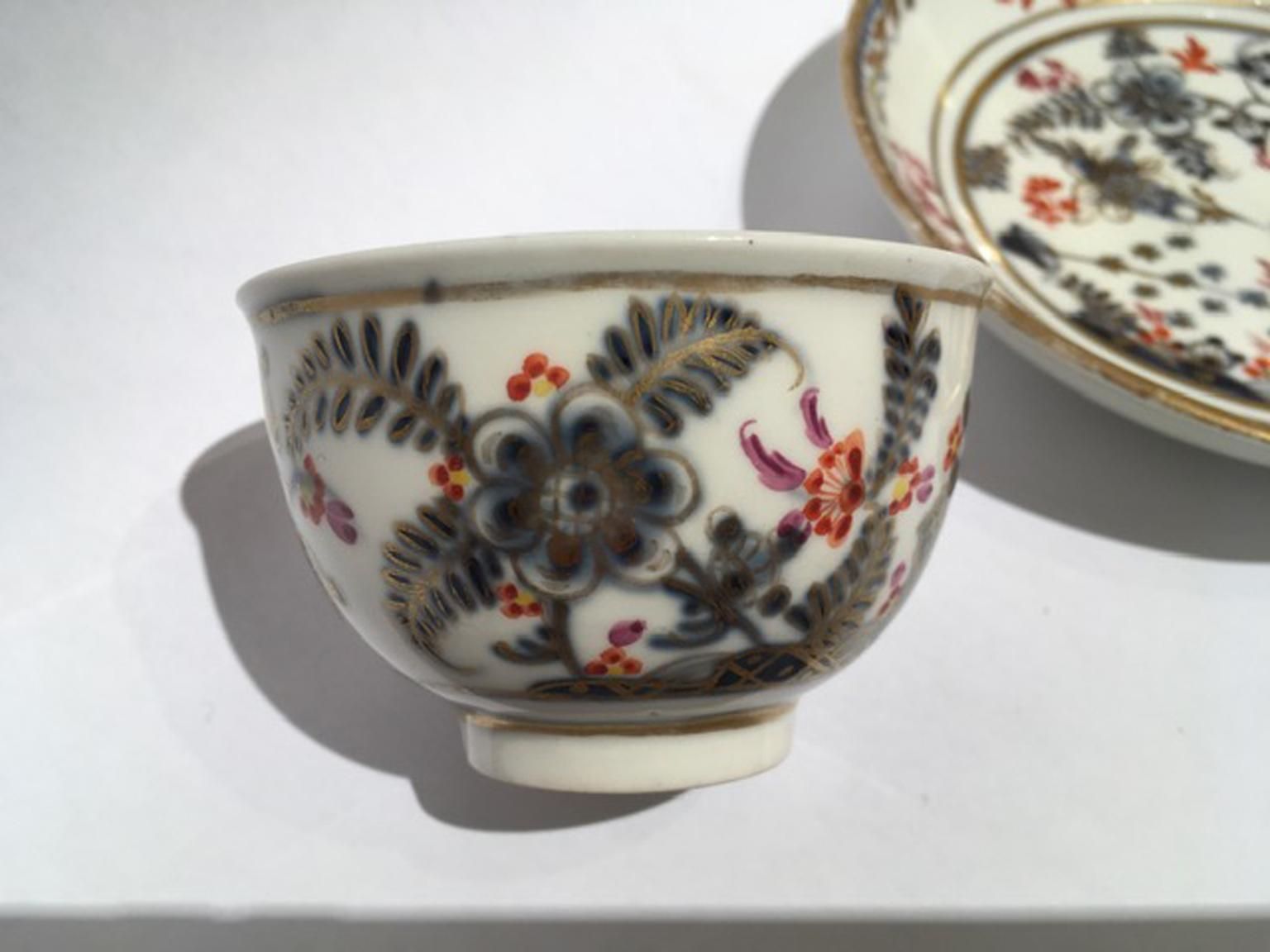 Vienna Mid 19th Century Porcelain Cup With Dish White Red Blue And Gold photo vintage