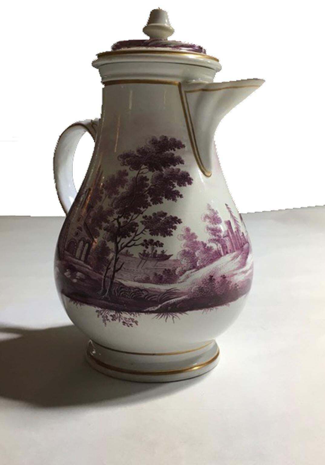 Italy Richard Ginori Mid 18th Century Porcelain Coffee Pot Landscapes In Purple photo Home Decor