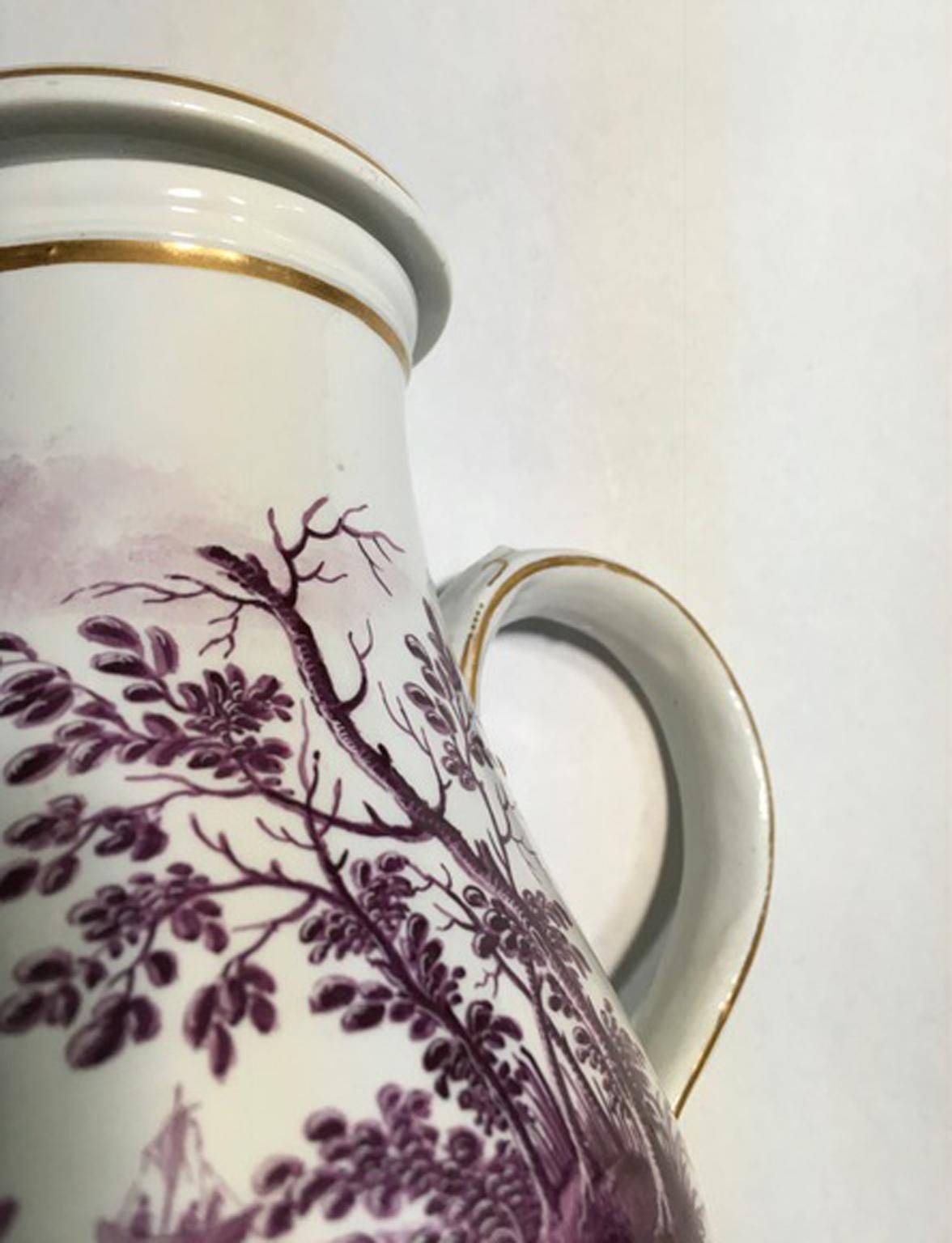 photo vinterior Italy Richard Ginori Mid 18th Century Porcelain Coffee Pot Landscapes In Purple