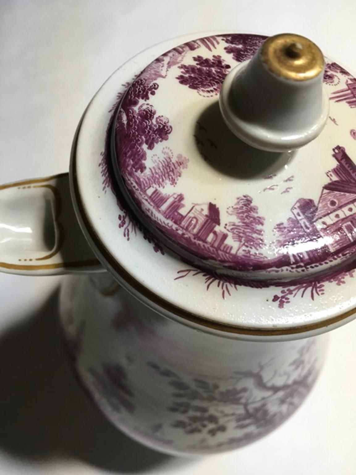 photo vintage Italy Richard Ginori Mid 18th Century Porcelain Coffee Pot Landscapes In Purple