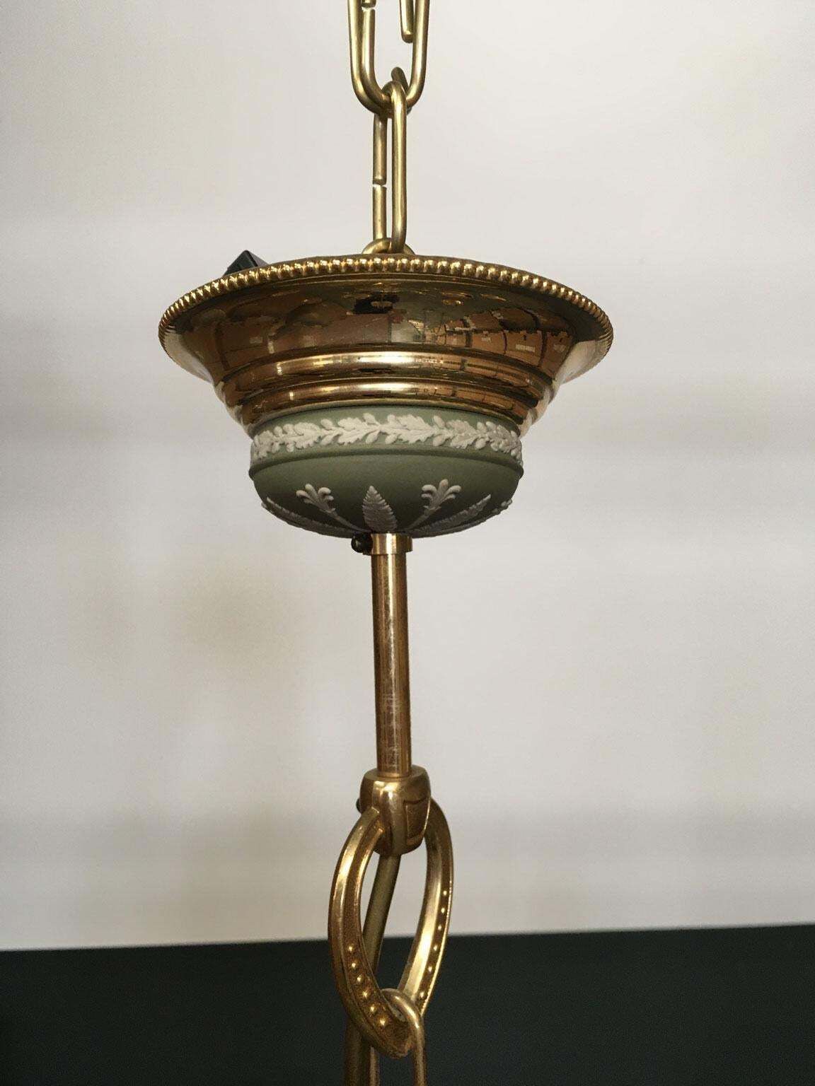 1970 Italy Hollywood Regency Style Green Porcelain And Brass Chandelier 9 Lights photo 5784.0