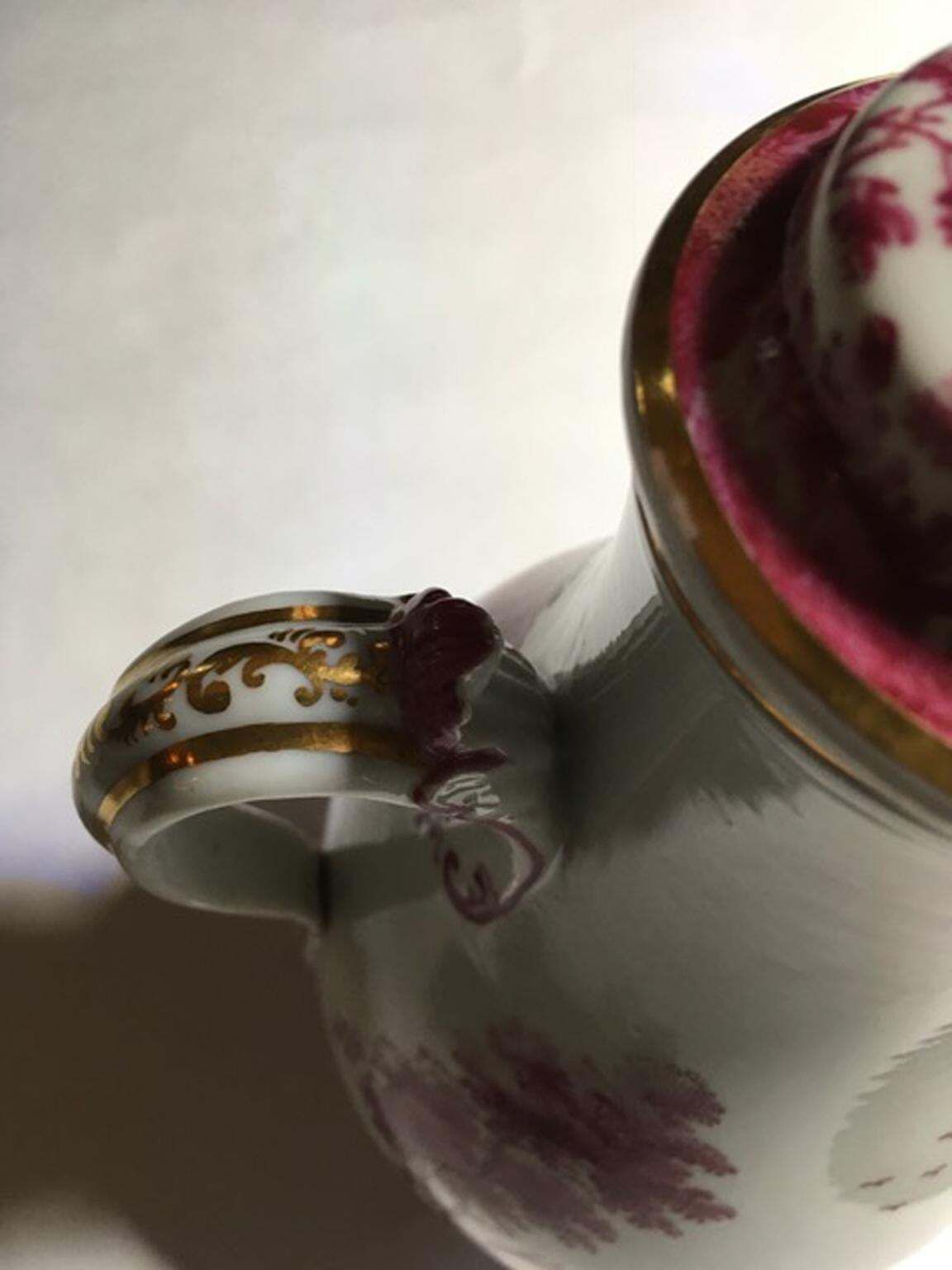 Italy Richard Ginori Mid 19th Century Porcelain Tea Pot Pink Landscape photo buy