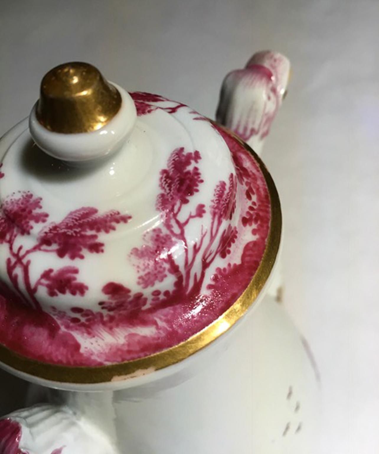 photo furniture Italy Richard Ginori Mid 19th Century Porcelain Tea Pot Pink Landscape