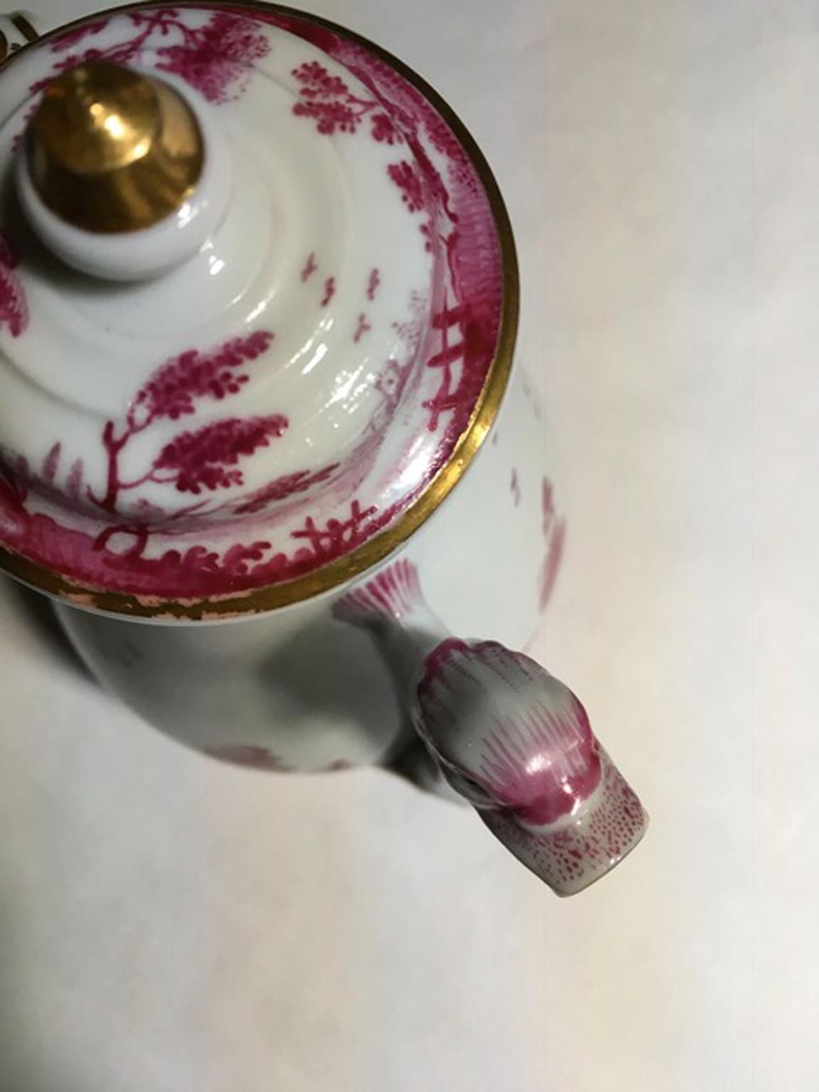 photo vinterior Italy Richard Ginori Mid 19th Century Porcelain Tea Pot Pink Landscape
