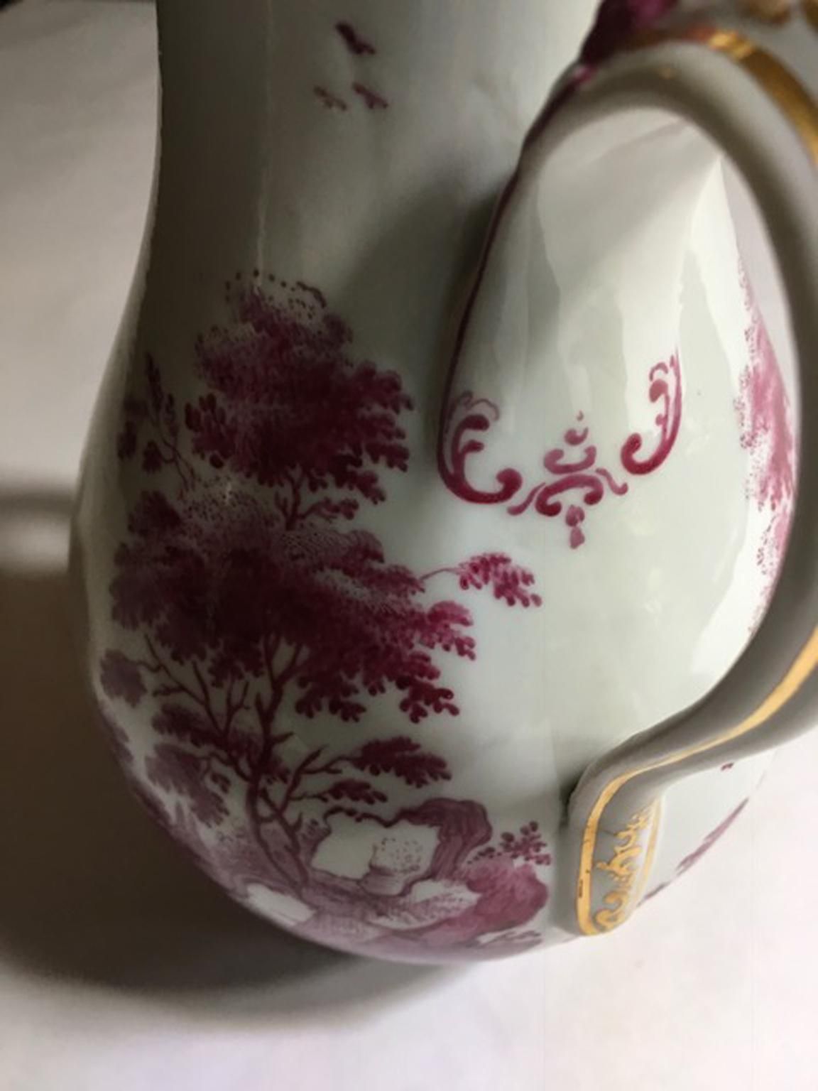 photo vintage Italy Richard Ginori Mid 19th Century Porcelain Tea Pot Pink Landscape