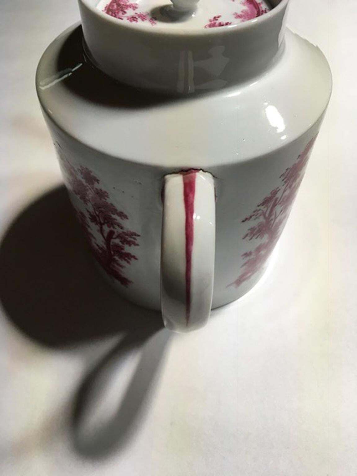 Richard Ginori Late 18th Century Porcelain Tea Pot With Hand Painted Landscapes photo vintage