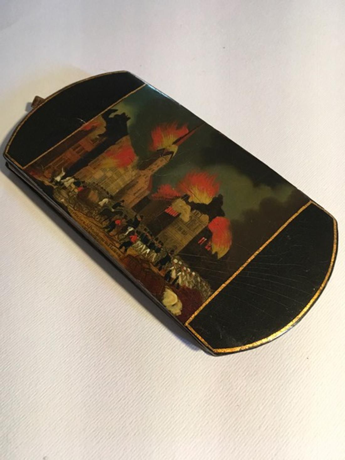 Mid 19th Century Decorative Lacquered Wooden Tobacco Snuff Box Black photo vinterior