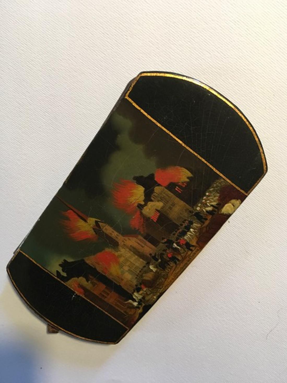 photo buy Mid 19th Century Decorative Lacquered Wooden Tobacco Snuff Box Black