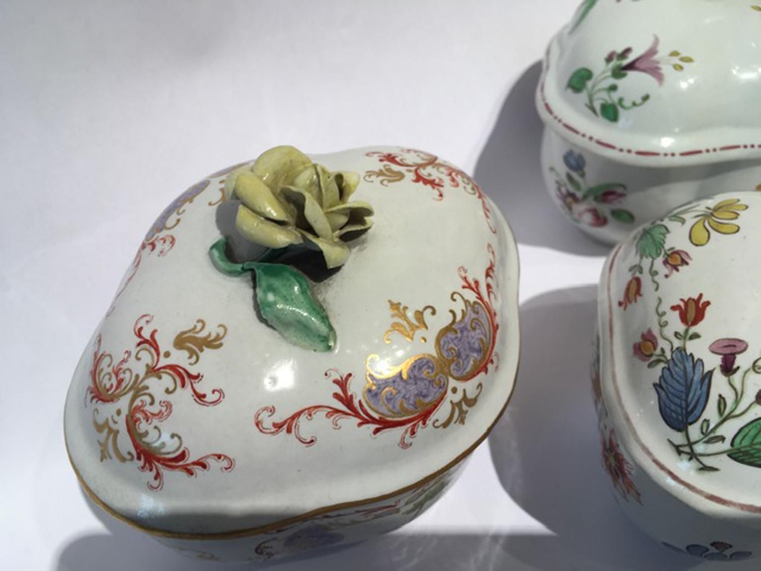 Italy Late 18th Century Richard Ginori Set 3 Porcelain Sugar Bowls Floral Decor photo 2977.0