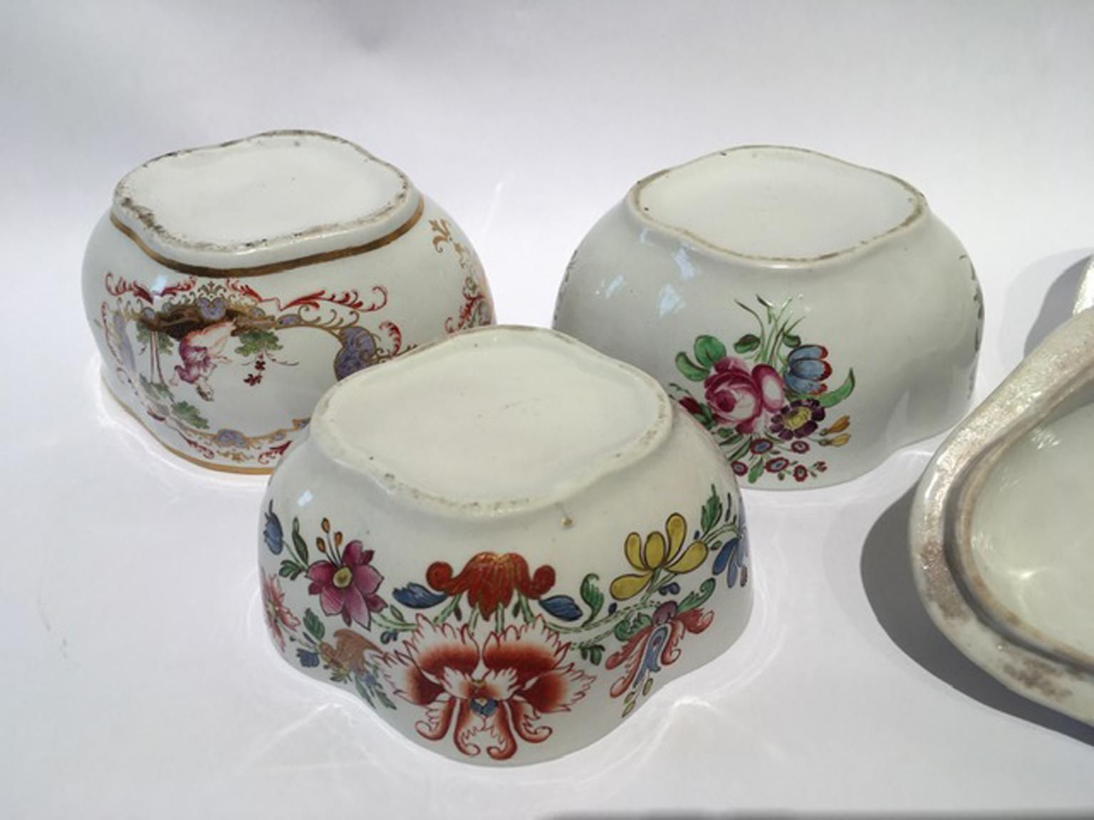 photo buy Italy Late 18th Century Richard Ginori Set 3 Porcelain Sugar Bowls Floral Decor