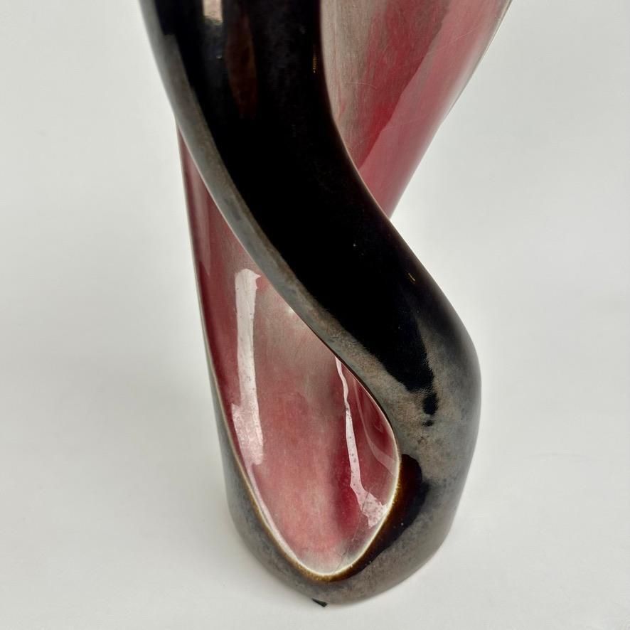 Home Decor Mid Century Modern Italian Dark Brown & Mauve Glazed Ceramic Sculptural Vase photo