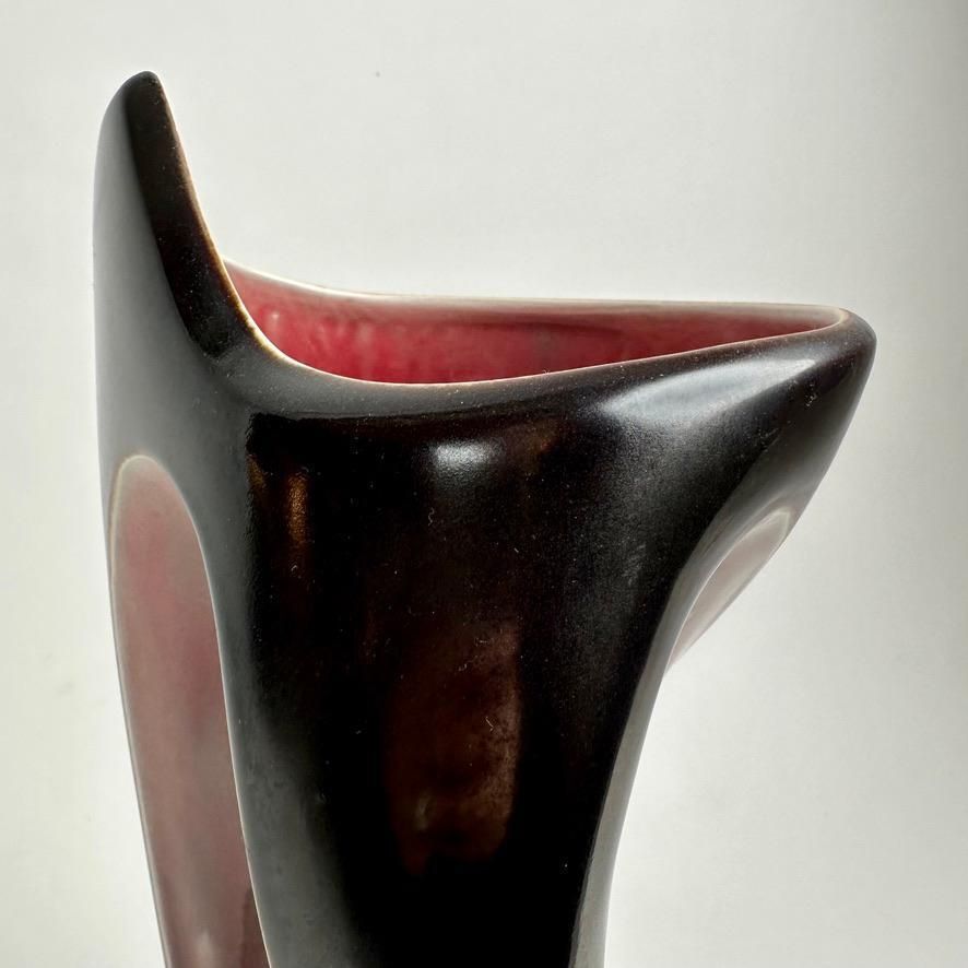 766.0 Mid Century Modern Italian Dark Brown & Mauve Glazed Ceramic Sculptural Vase photo