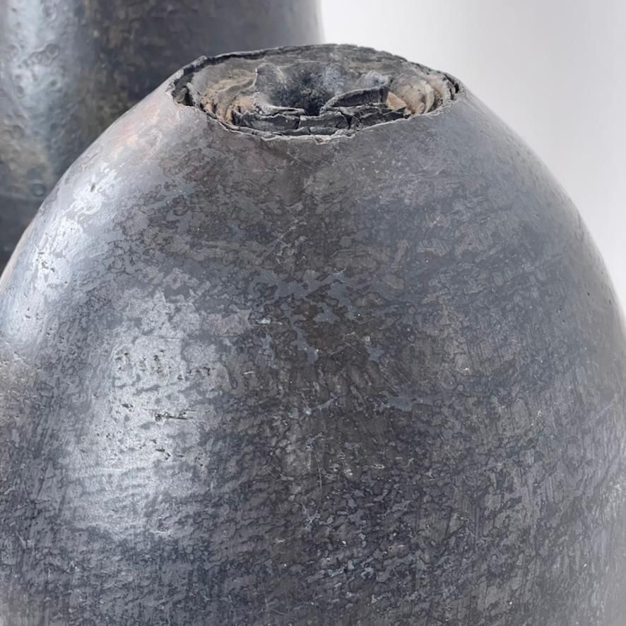 Late 20th Century Pair Of Italian Sculptural Black Stoneware Vases By L. Leandri photo Home Decor