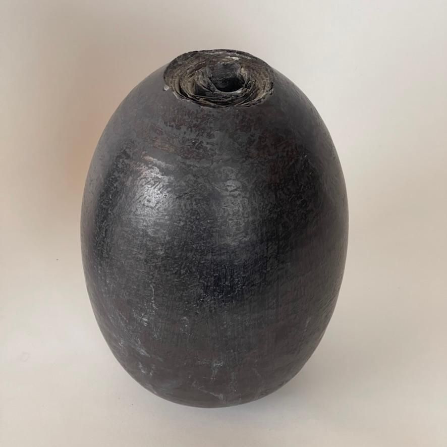 photo buy Late 20th Century Pair Of Italian Sculptural Black Stoneware Vases By L. Leandri