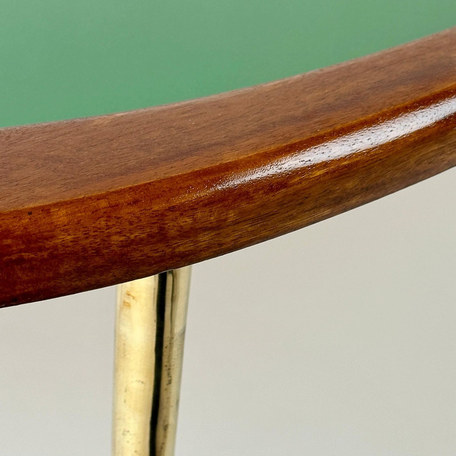 Late 20th Century Wood, Brass & Green Opaline Glass Amorphous Shape Coffee Table photo 4253.0