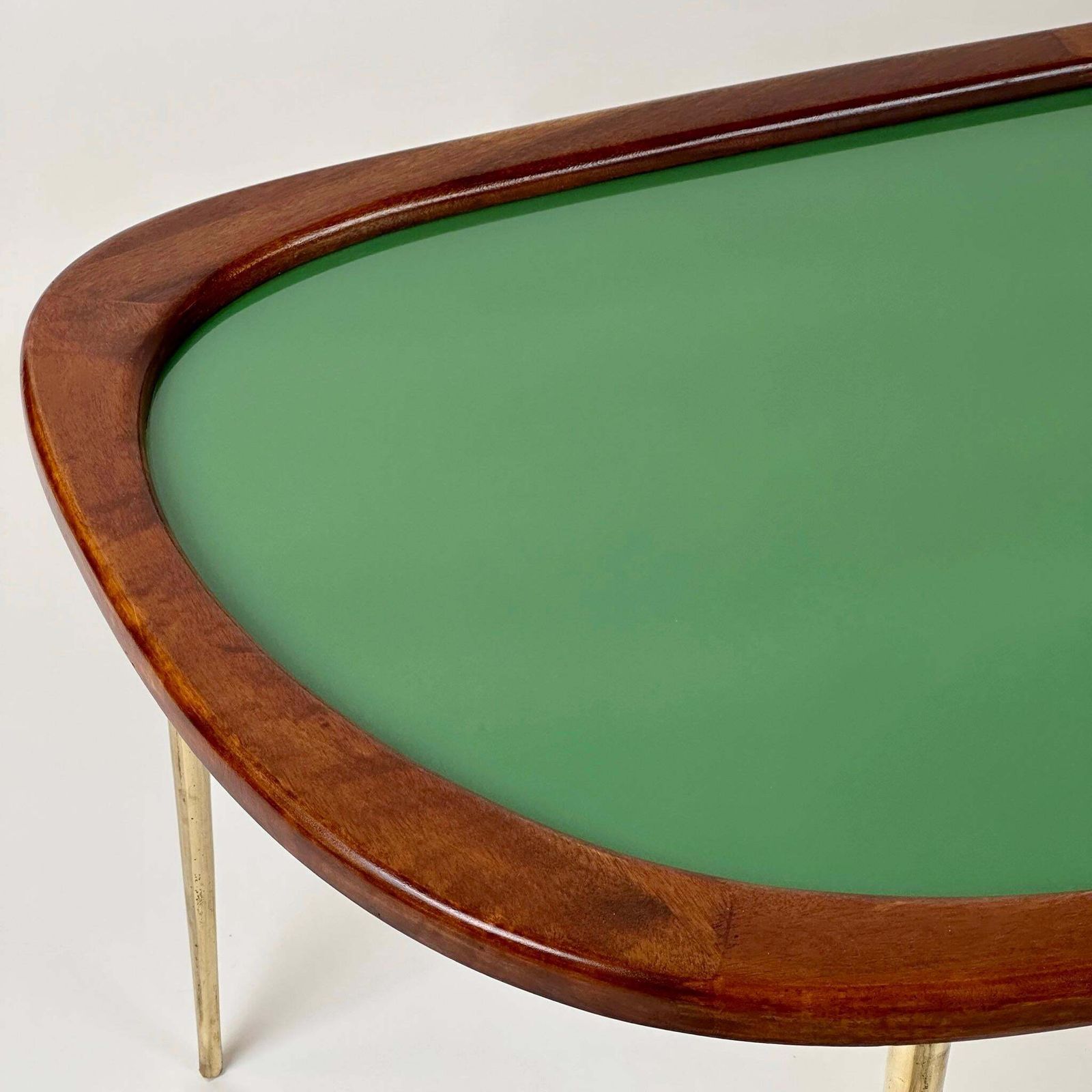 Late 20th Century Wood, Brass & Green Opaline Glass Amorphous Shape Coffee Table photo vinterior