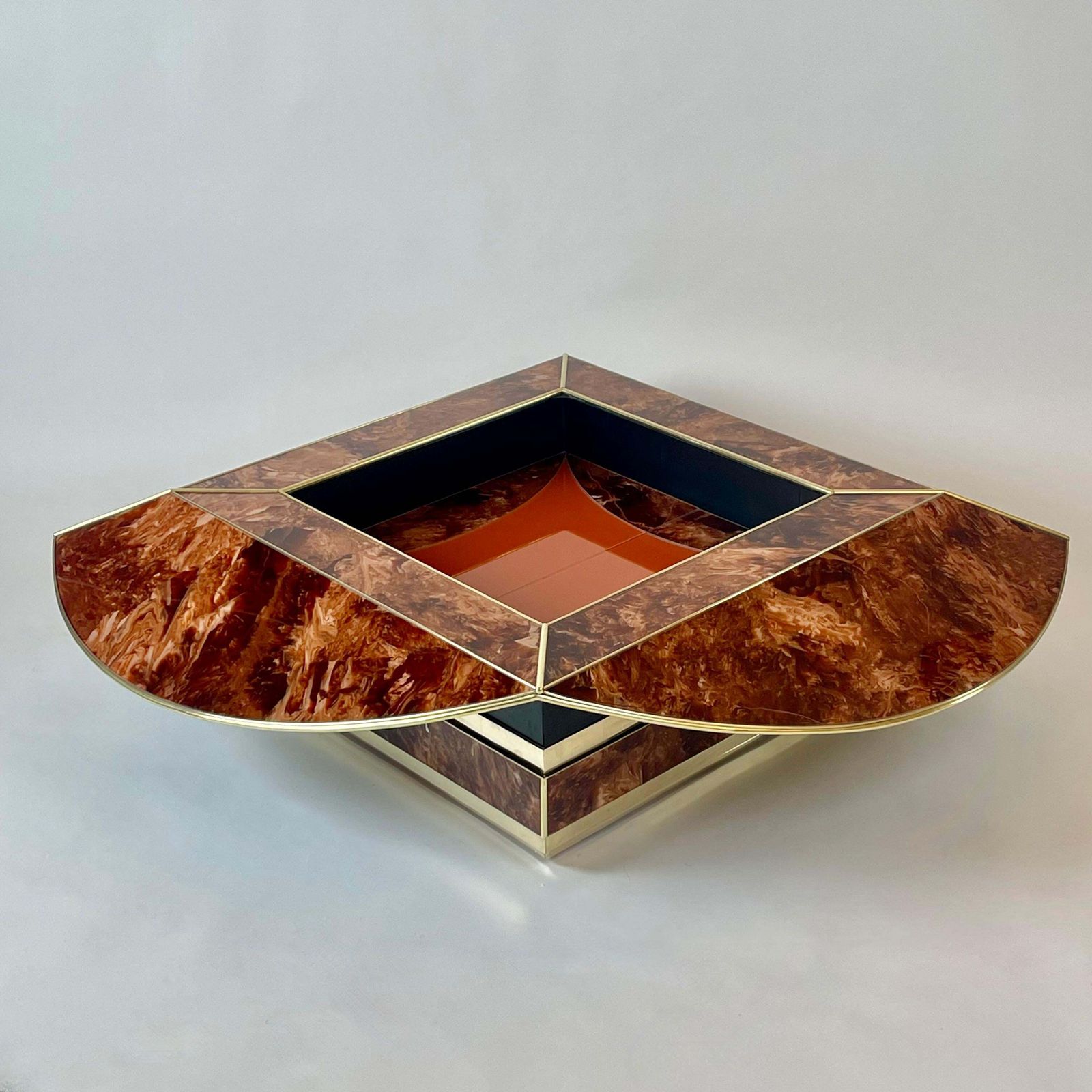 Late 20th Century Brown & Orange Murano Glass W/ Brass Finishings Cocktail Table photo furniture