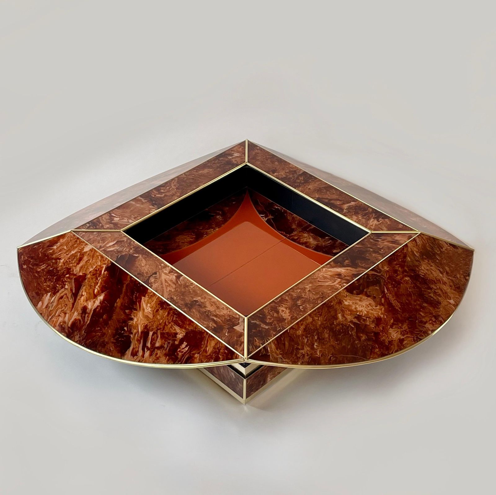 Late 20th Century Brown & Orange Murano Glass W/ Brass Finishings Cocktail Table photo for sale
