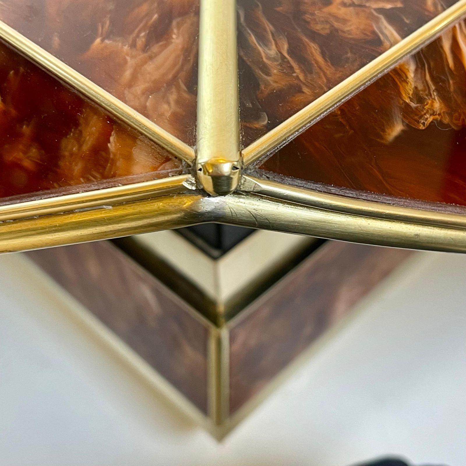 Late 20th Century Brown & Orange Murano Glass W/ Brass Finishings Cocktail Table photo vinterior