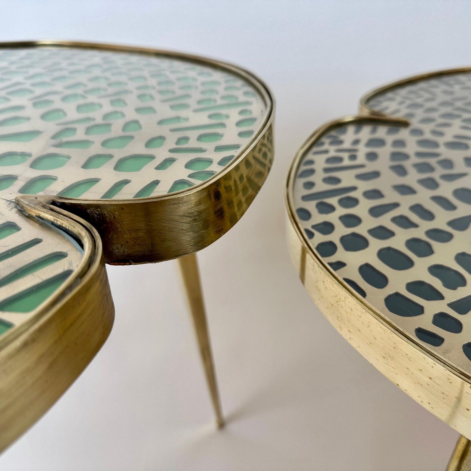 Late 20th Century Pair Of Brass & Transparent Glass Water Lilies Side Tables photo buy