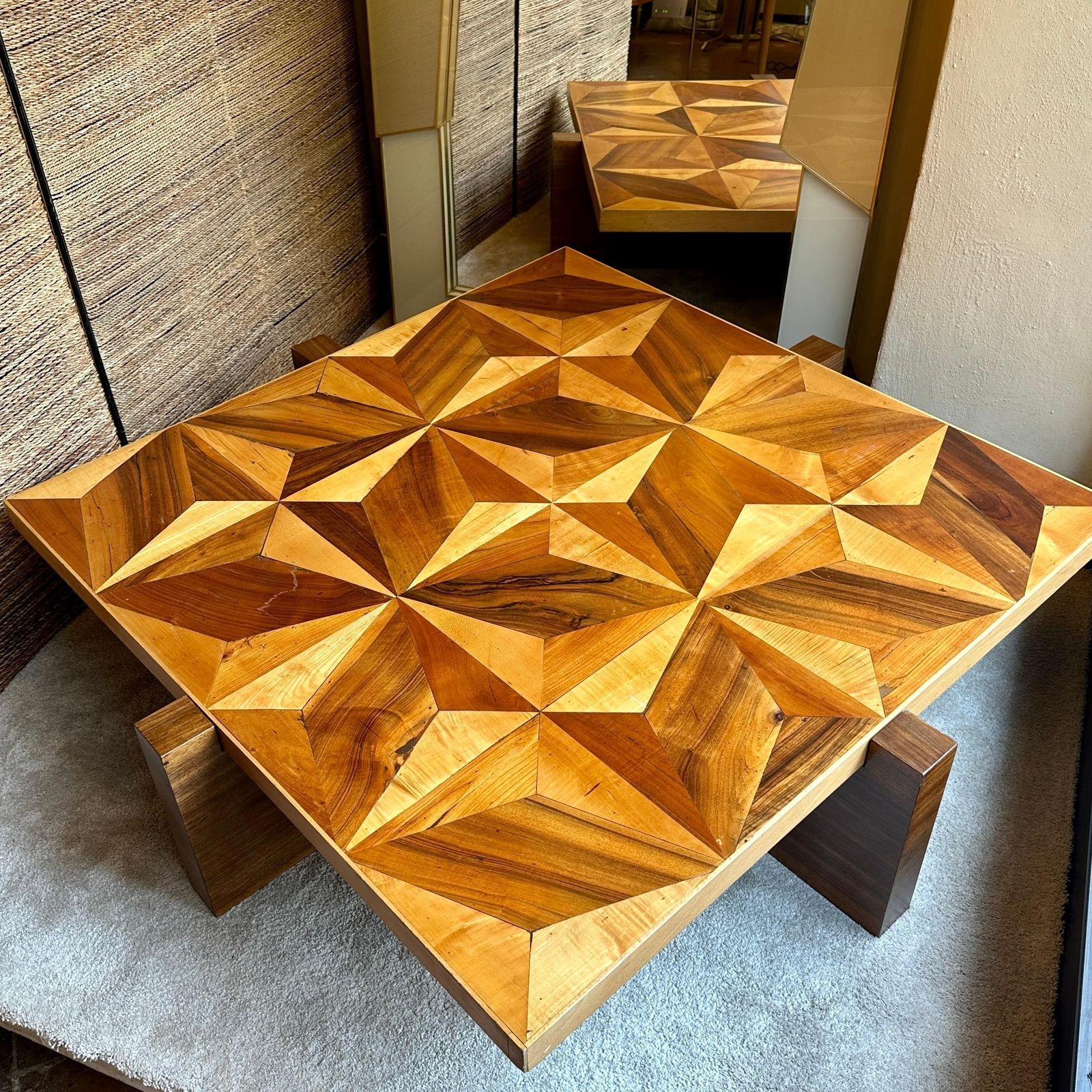 Late 20th Century Italian Wooden Mosaic With Compass Roses Top Coffee Table photo furniture