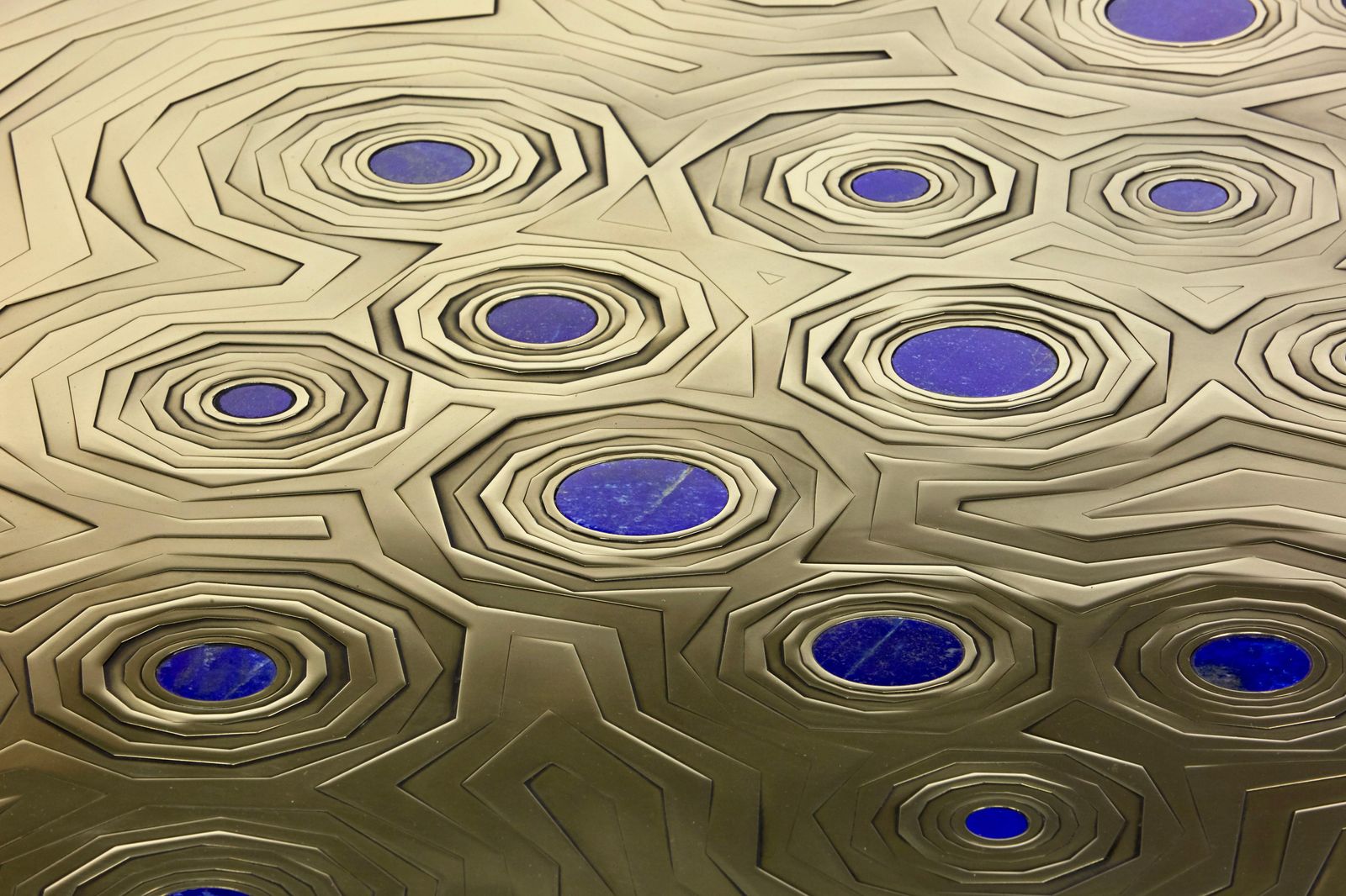 Brass Mosaic W/ Lapis Lazuli & Black Steel "Echo" Coffee Table By Erwan Boulloud photo Furniture