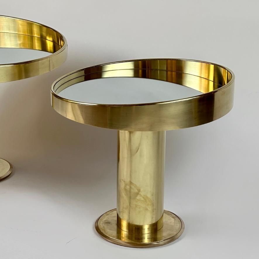 Late 20th Century Italian Pair Of Round Brass & Silver Mirror Side Tables photo 5955.0