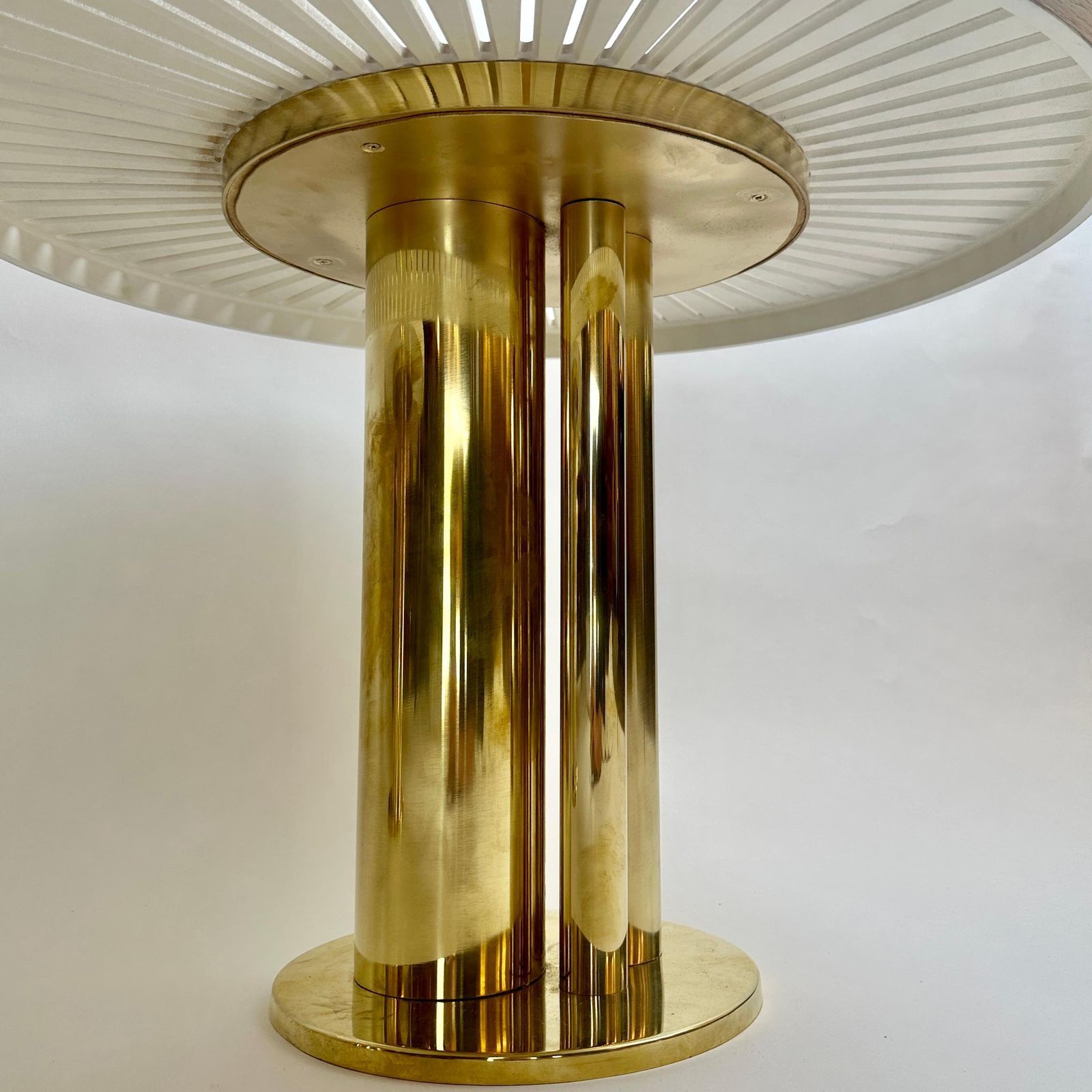 Late 20th Century Pair Of Round Ash Wood W/ Opaline Glass & Brass Coffee Tables photo vintage