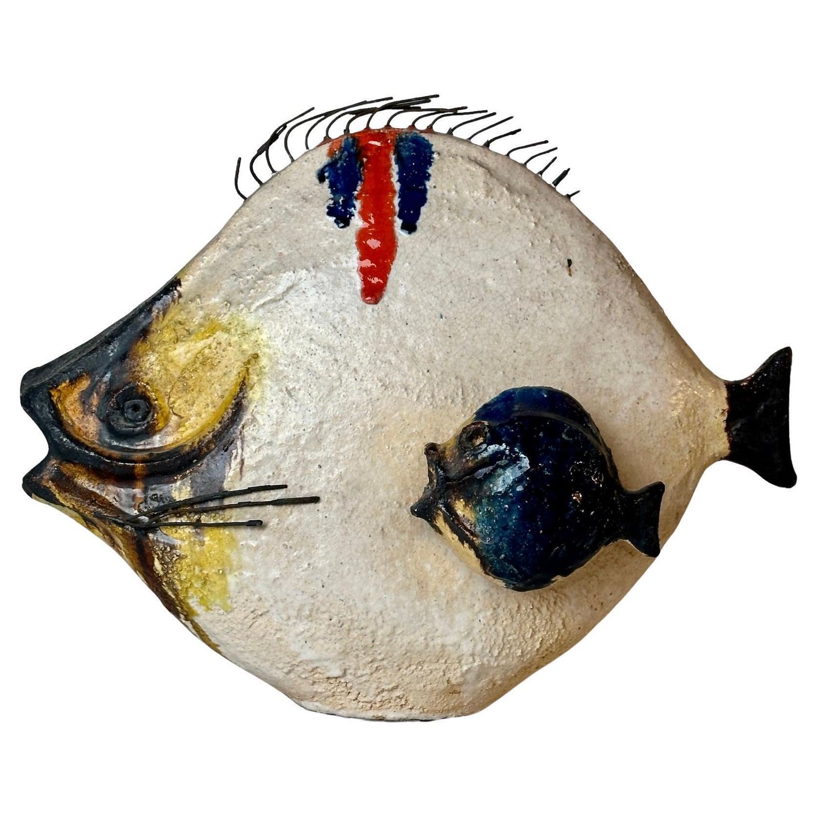 Mid Century Modern Italian Glazed Ceramic Fish Sculpture By Ivo De Santis