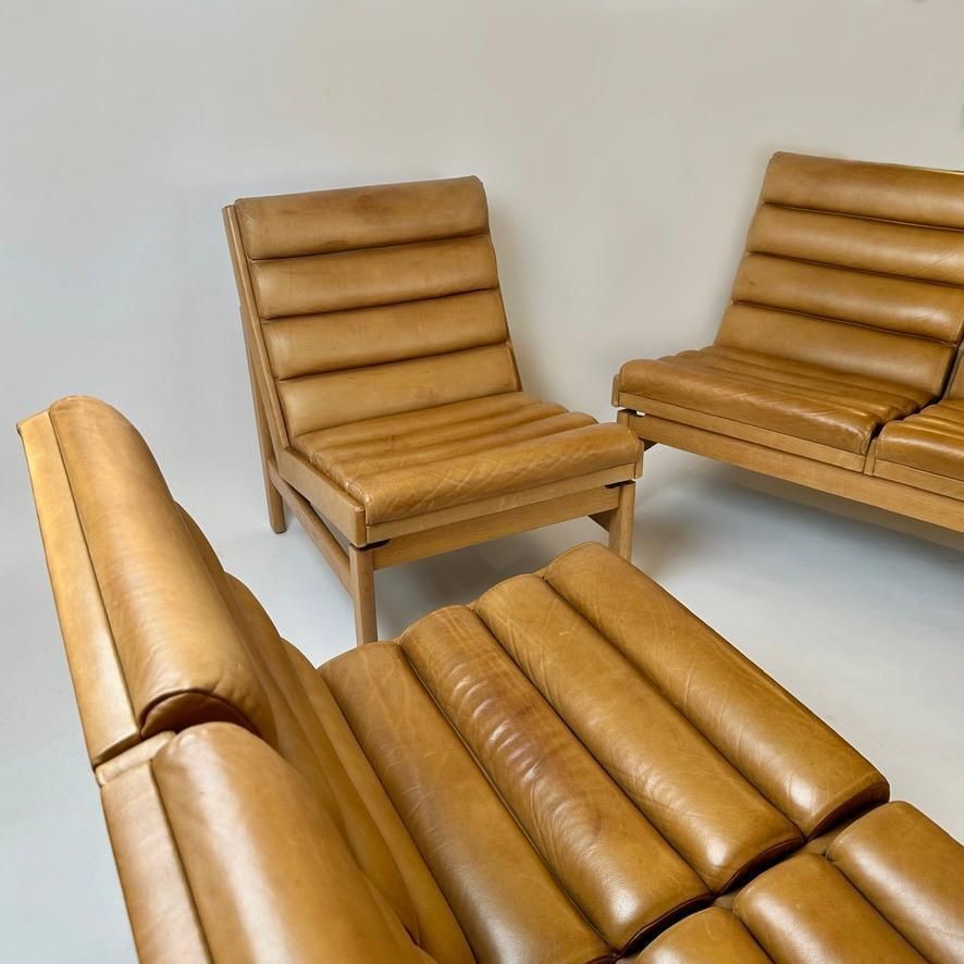 photo furniture Mid Century Modern Swedish Oak & Cognac Leather Lounge Chair By K. E. Ekselius