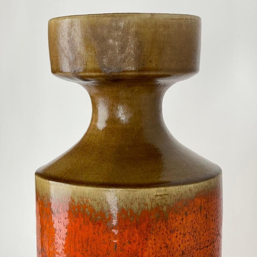 Late 20th Century Large Orange & Ocher Sculptural Ceramic Vase By Bruno Gambone photo Home Decor