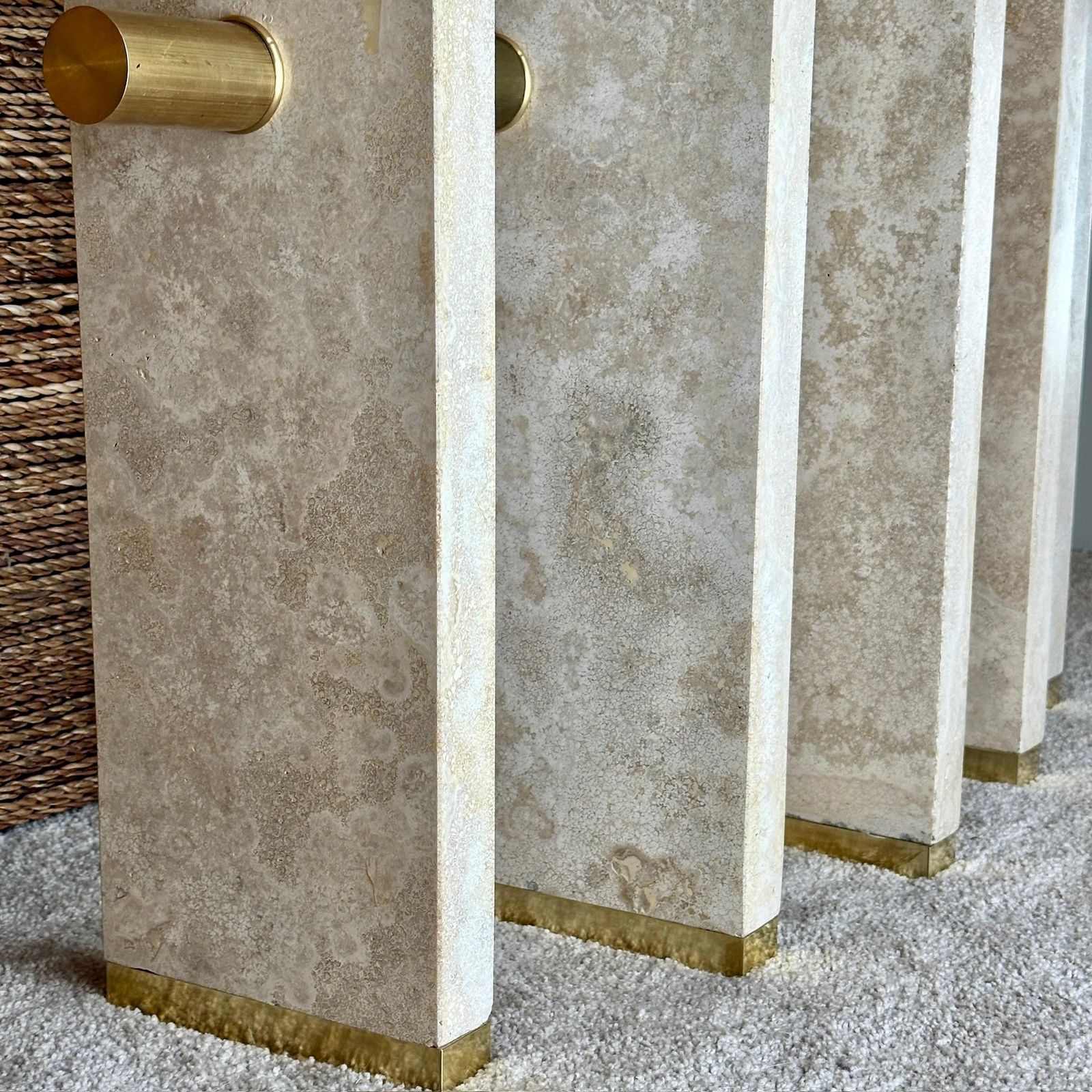Late 20th Century Italian Travertine With Brass Details Console Table photo vinterior